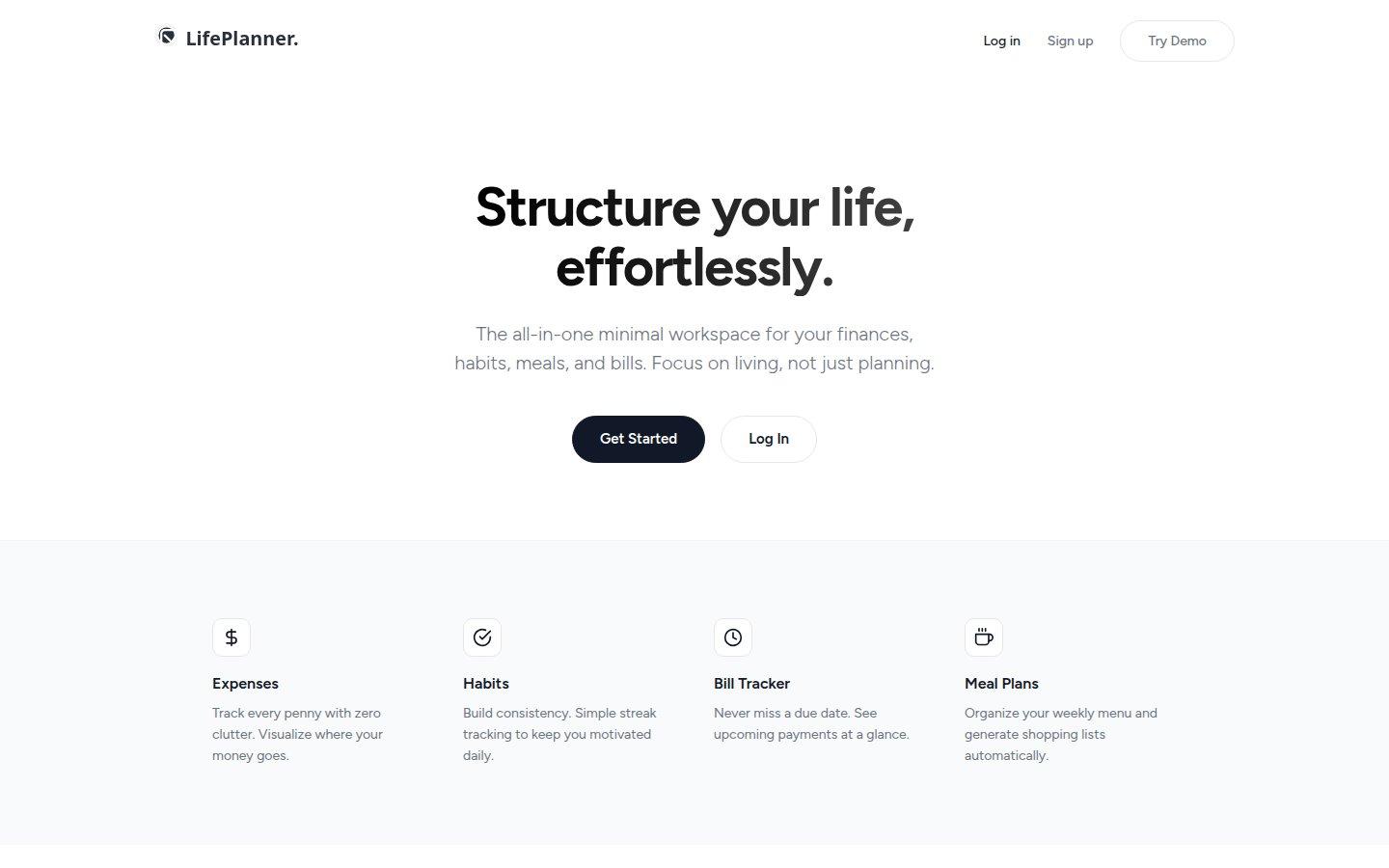 LifePlanner screen