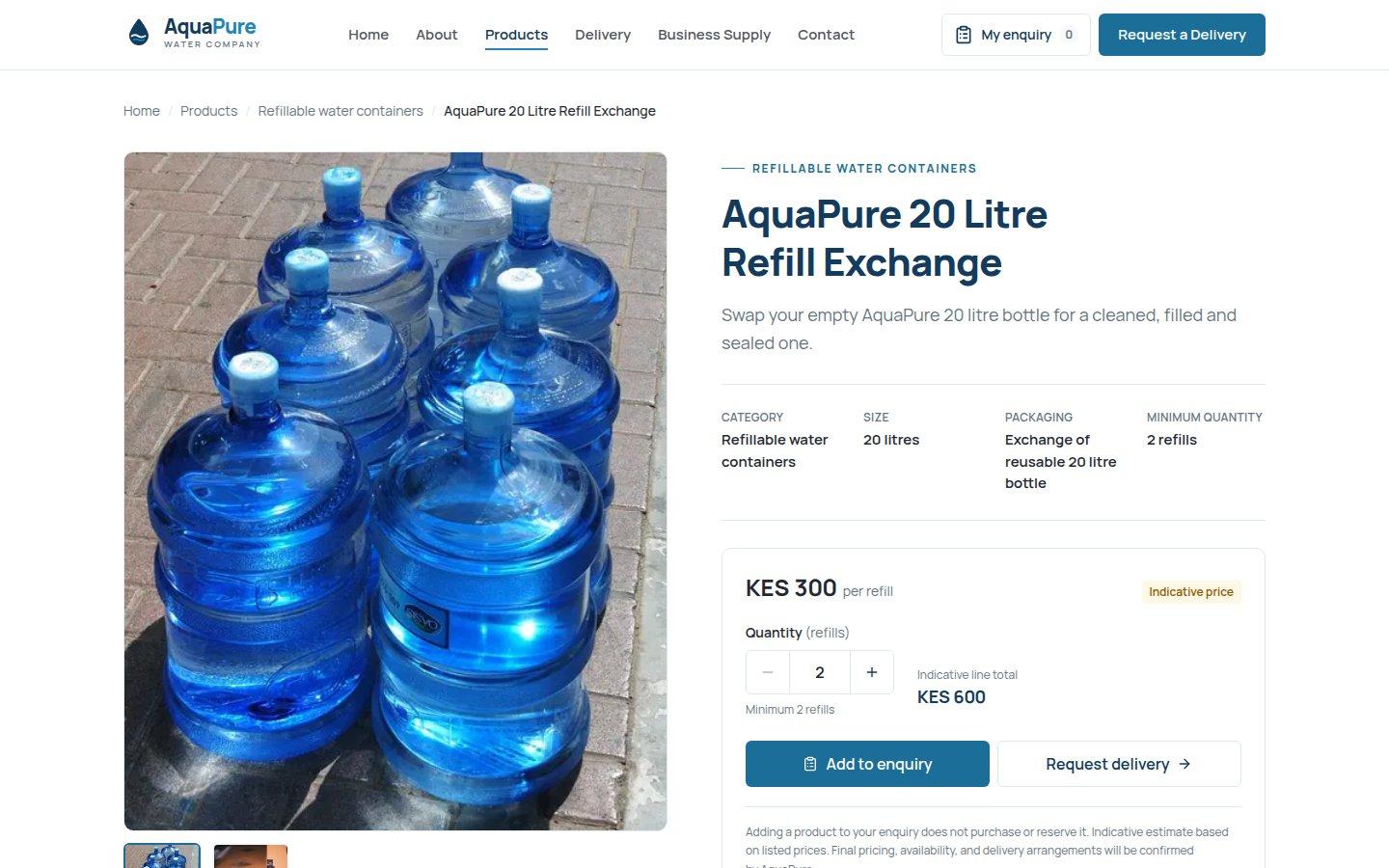 A product page with quantity rules