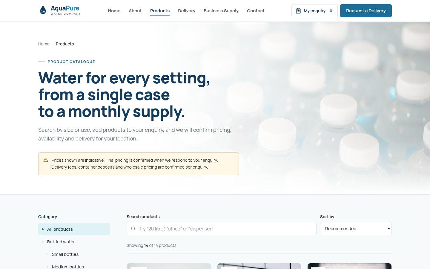 The product catalogue with filters