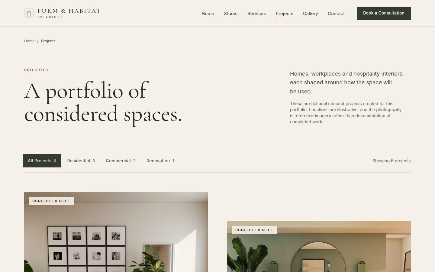 The project archive, filtered by category