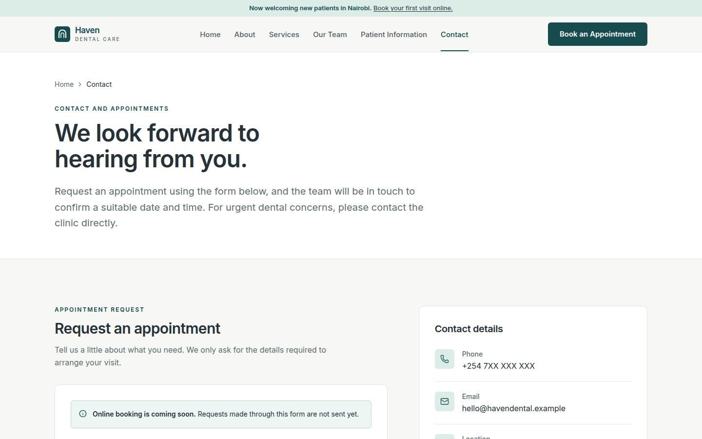 The appointment request form